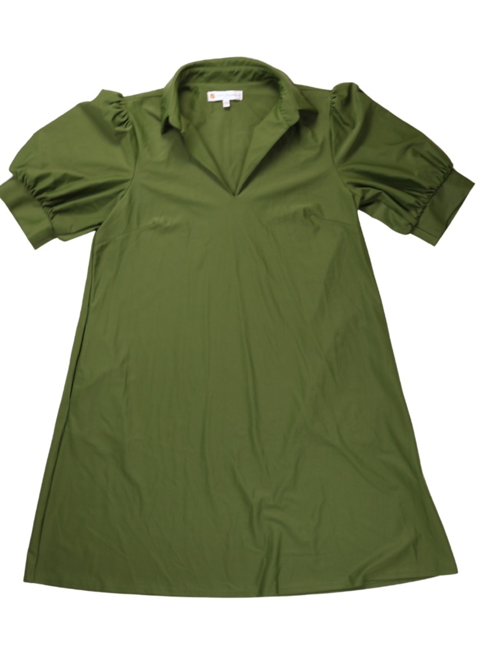Jude Connally Olive Green Puff Sleeve Shift Dress Small Collared Travel Dress